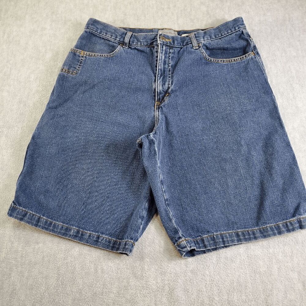 Vintage Eddie Bauer Shorts Mens 36 Blue Cargo Dark Wash Denim